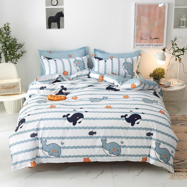 Light & Dark Whale Print Bedding Set-Enchanted peach