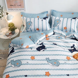 Light & Dark Whale Print Bedding Set-Enchanted peach