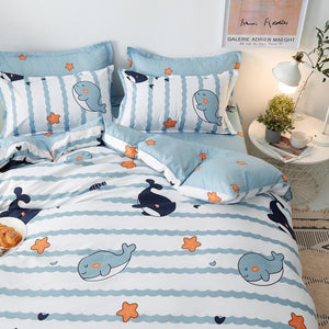 Light & Dark Whale Print Bedding Set-Enchanted peach