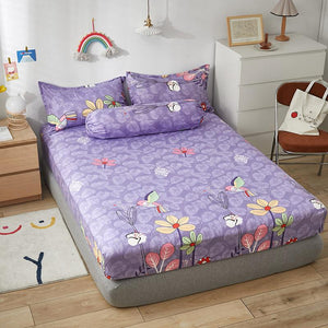 Lilac Purple Floral & Hummingbird Fitted Bedsheets-Enchanted peach