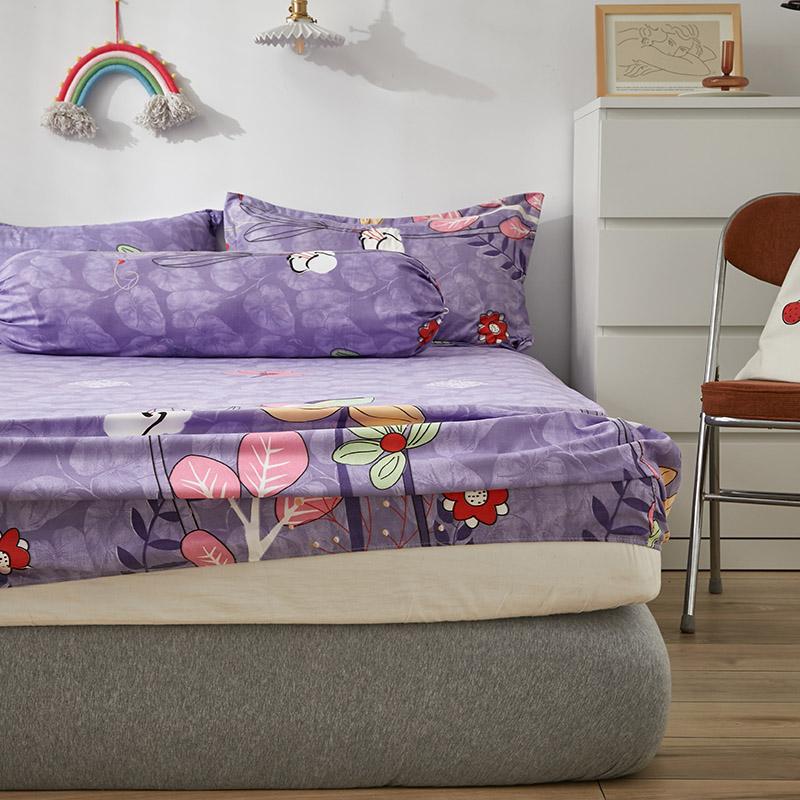 Lilac Purple Floral & Hummingbird Fitted Bedsheets-Enchanted peach