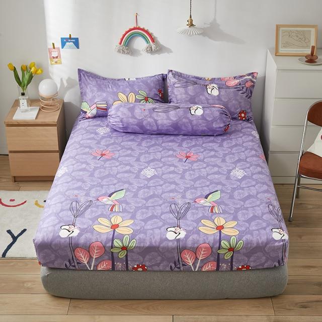 Lilac Purple Floral & Hummingbird Fitted Bedsheets-Enchanted peach