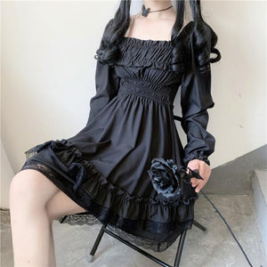 Lolita Black Mini High Waist Gothic Women's Dress-Enchanted peach