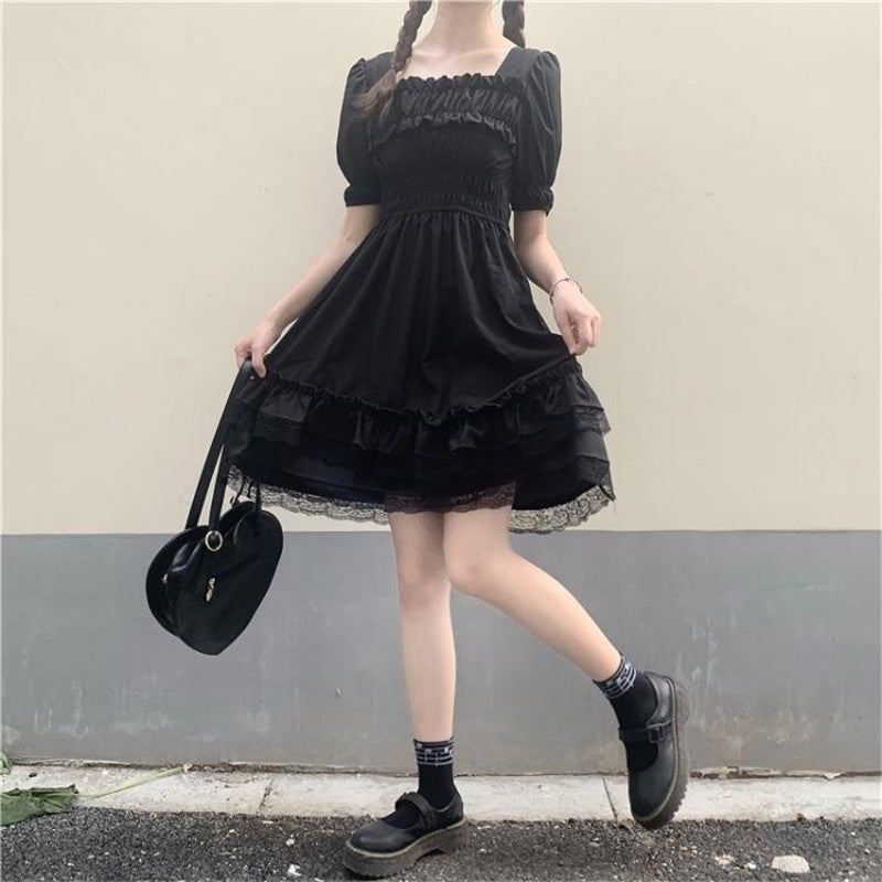 Lolita Black Mini High Waist Gothic Women's Dress-Enchanted peach