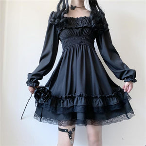 Lolita Black Mini High Waist Gothic Women's Dress-Enchanted peach