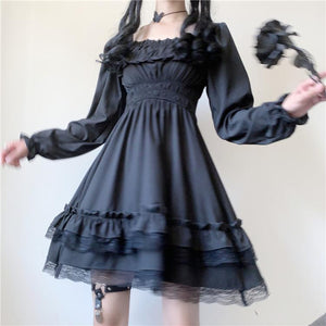 Lolita Black Mini High Waist Gothic Women's Dress-Enchanted peach