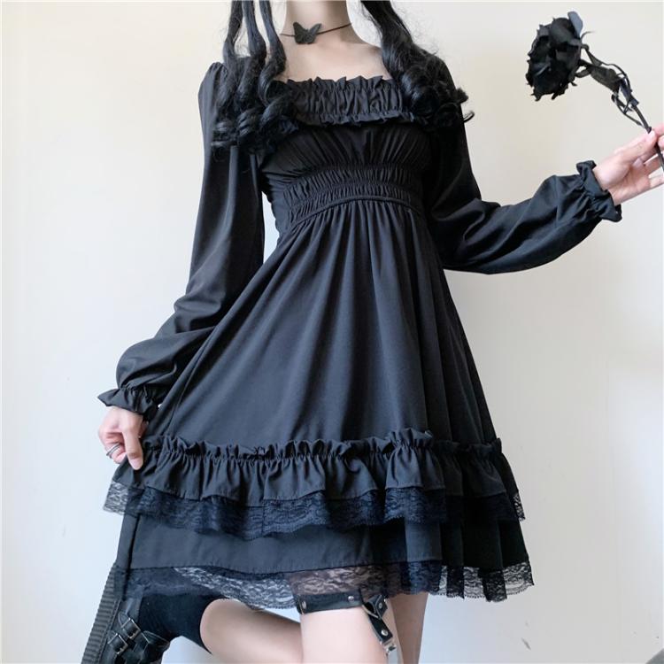 Lolita Black Mini High Waist Gothic Women's Dress-Enchanted peach