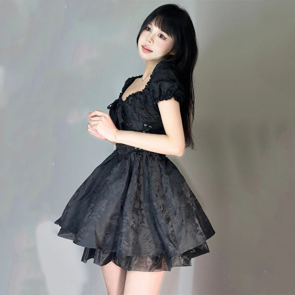 Lolita Black Mini Tutu Dress-Enchanted peach