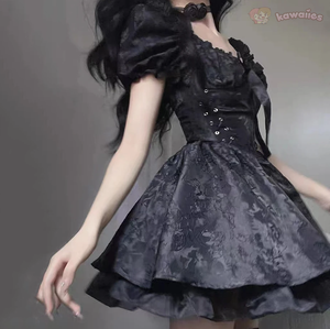 Lolita Black Mini Tutu Dress-Enchanted peach