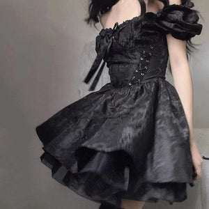 Lolita Black Mini Tutu Dress-Enchanted peach