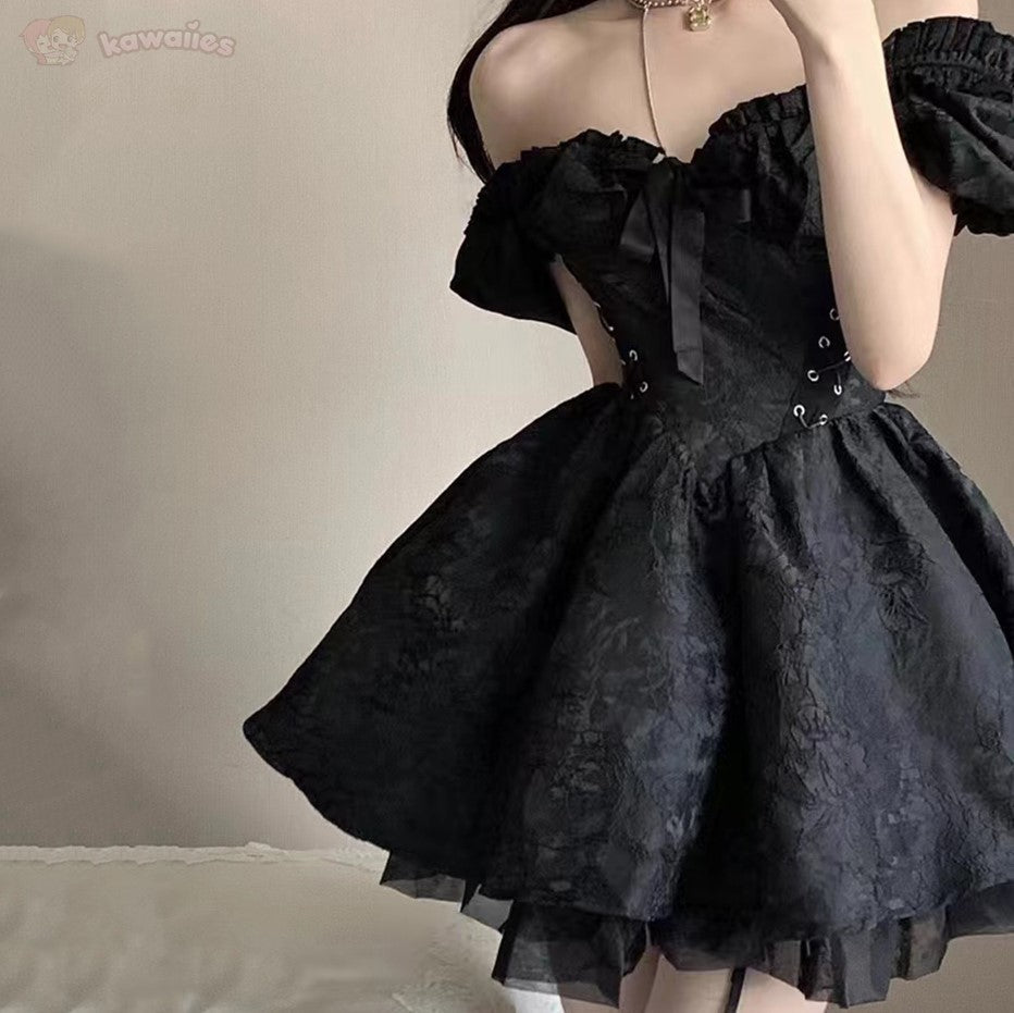 Lolita Black Mini Tutu Dress-Enchanted peach