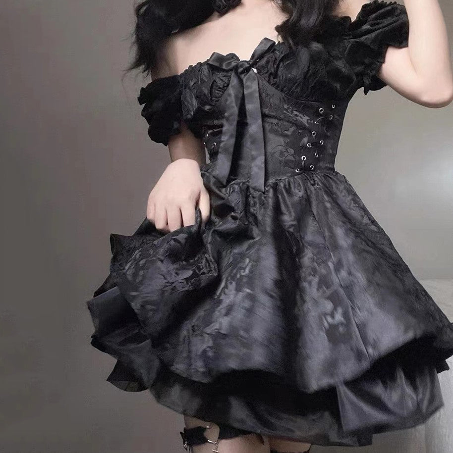 Lolita Black Mini Tutu Dress-Enchanted peach