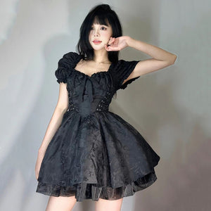 Lolita Black Mini Tutu Dress-Enchanted peach