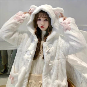 Lolita Fleece-lined Kitten Thickened Winter Women Jacket-Enchanted peach