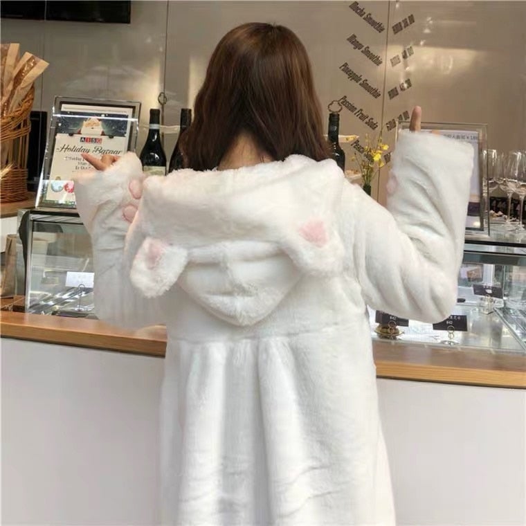 Lolita Fleece-lined Kitten Thickened Winter Women Jacket-Enchanted peach