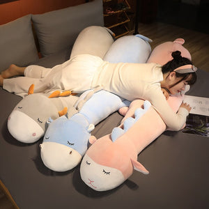 Long Cuddly Hippo Cow Sheep Plushies-Enchanted peach