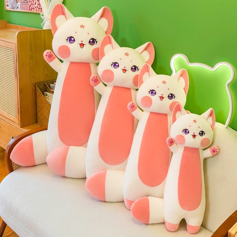 Long Cuddly Sakura Fox Family Plushie-Enchanted peach