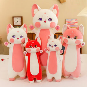 Long Cuddly Sakura Fox Family Plushie-Enchanted peach