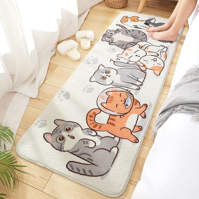 Long Fluffy Kawaii Kitty Cat Bedroom Rugs-Enchanted peach