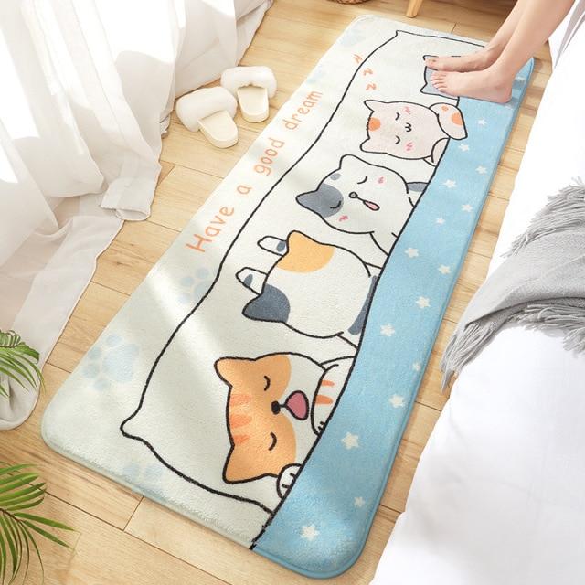 Long Fluffy Kawaii Kitty Cat Bedroom Rugs-Enchanted peach