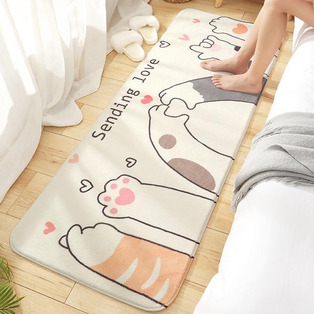 Long Fluffy Kawaii Kitty Cat Bedroom Rugs-Enchanted peach