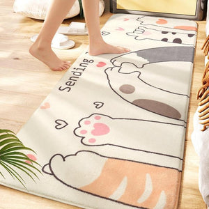 Long Fluffy Kawaii Kitty Cat Bedroom Rugs-Enchanted peach