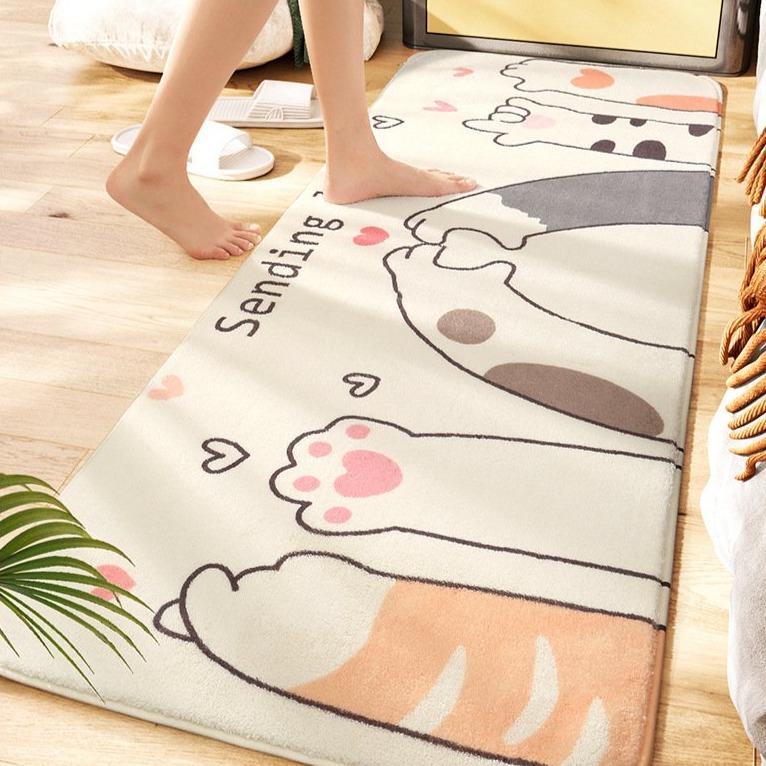 Long Fluffy Kawaii Kitty Cat Bedroom Rugs-Enchanted peach