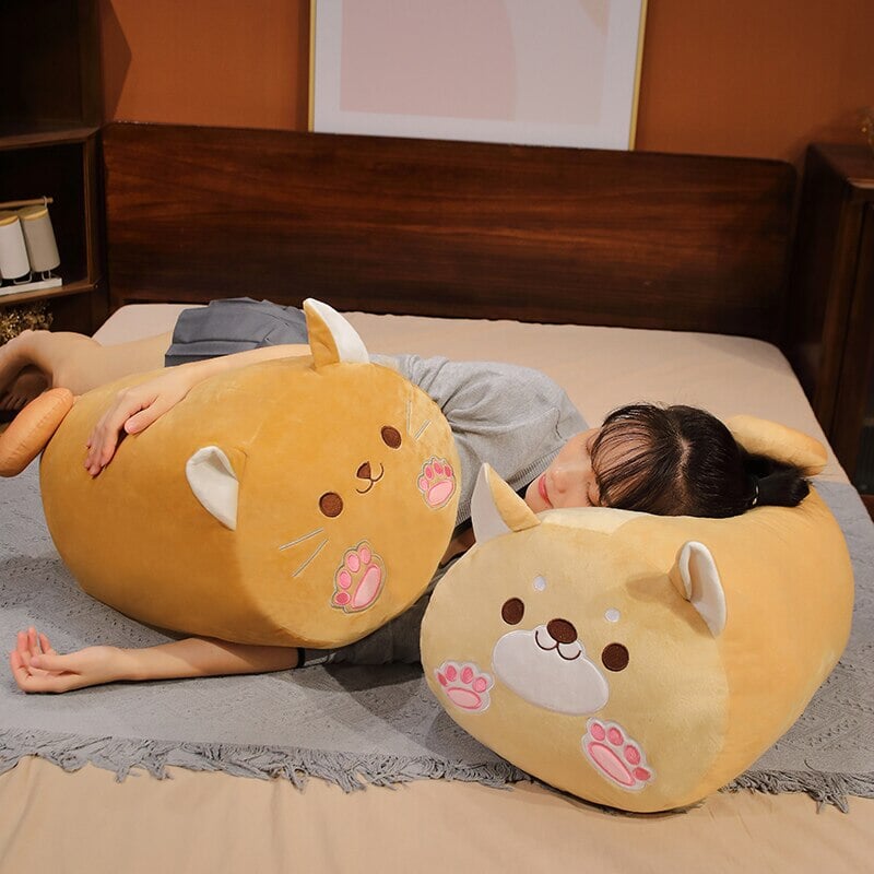 Long Kawaii Shiba Inu Cat Pillow Plush-Enchanted peach