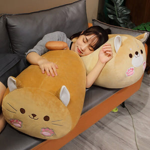 Long Kawaii Shiba Inu Cat Pillow Plush-Enchanted peach