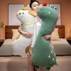 Long Pancake Dino Dog Crocodile Giraffe Pillow Plush-Enchanted peach