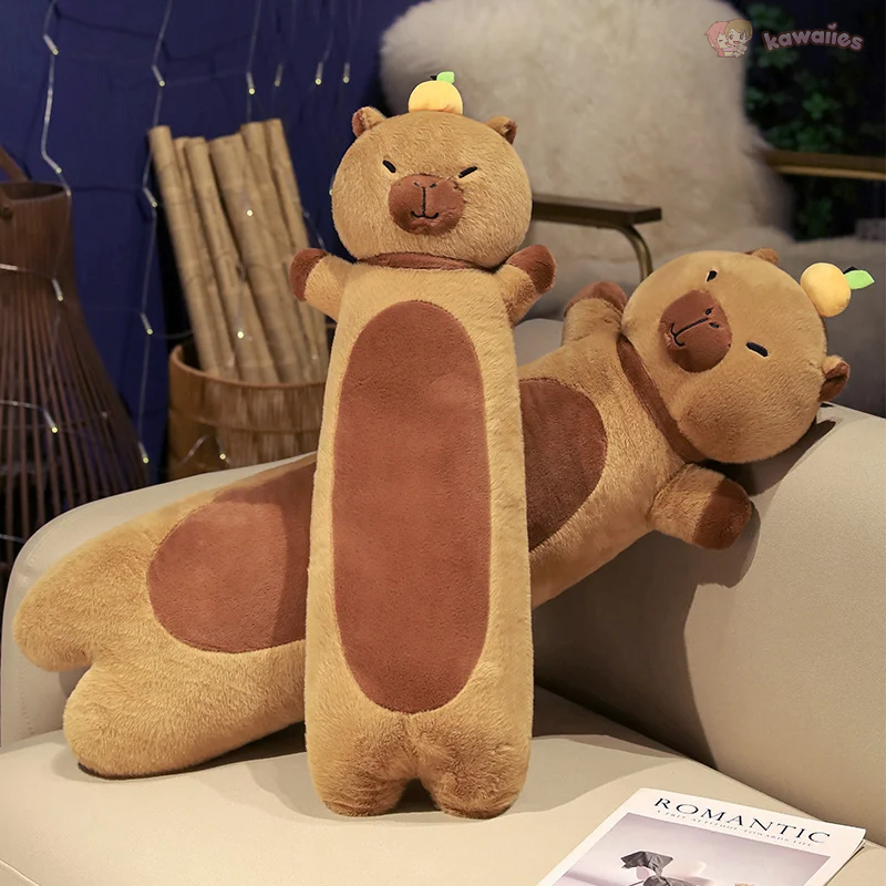 Long Snuggly Capybara with Orange Plushies-Enchanted peach