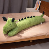 Long Snuggly Green White Dragon Plushies-Enchanted peach