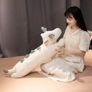 Long Snuggly Green White Dragon Plushies-Enchanted peach