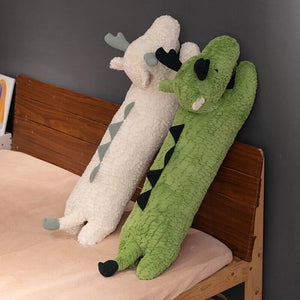 Long Snuggly Green White Dragon Plushies-Enchanted peach