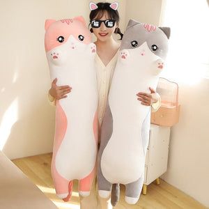 Long Snuggly Pink Gray Cat Plushies-Enchanted peach