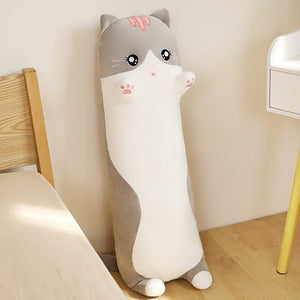 Long Snuggly Pink Gray Cat Plushies-Enchanted peach