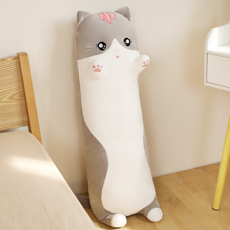 Long Snuggly Pink Gray Cat Plushies-Enchanted peach