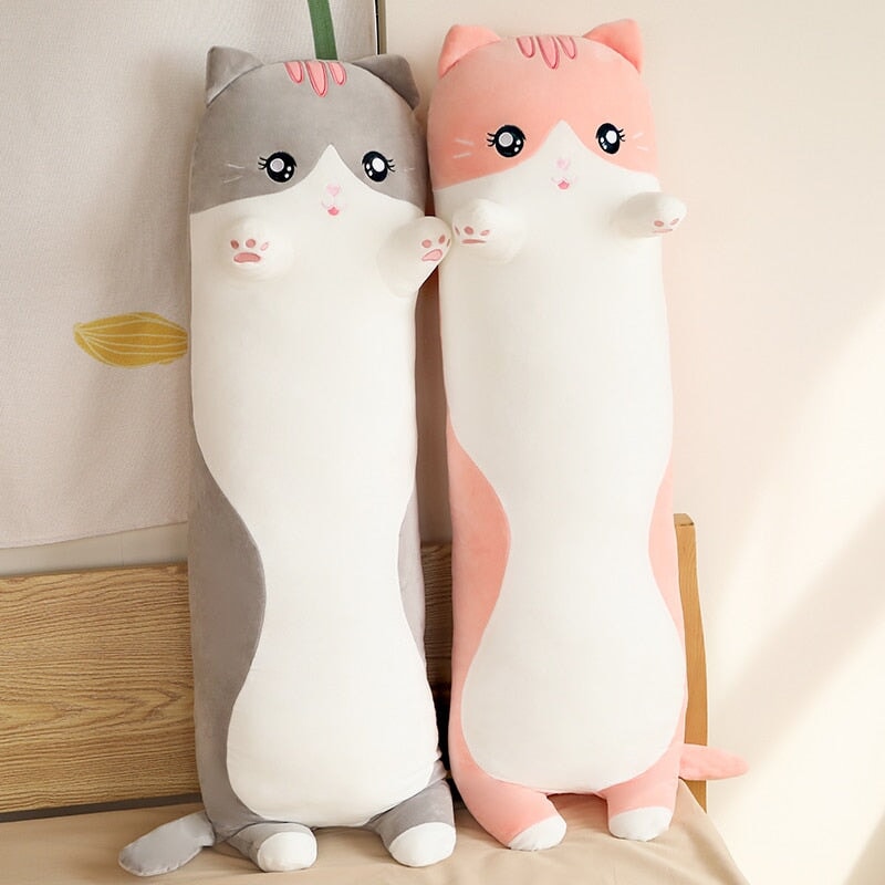 Long Snuggly Pink Gray Cat Plushies-Enchanted peach