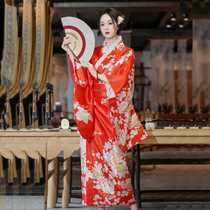 Long Traditional Japanese-themed Beautiful Floral Women's Kimono-Enchanted peach