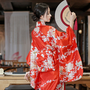 Long Traditional Japanese-themed Beautiful Floral Women's Kimono-Enchanted peach