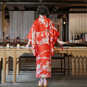 Long Traditional Japanese-themed Beautiful Floral Women's Kimono-Enchanted peach