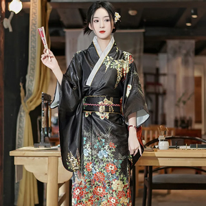 Long Traditional Japanese-themed Beautiful Floral Women's Kimono-Enchanted peach