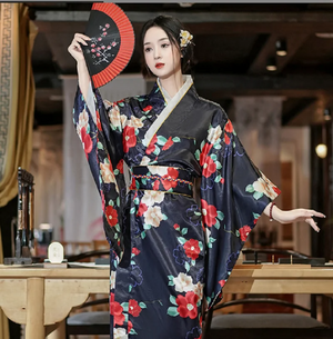 Long Traditional Japanese-themed Beautiful Floral Women's Kimono-Enchanted peach