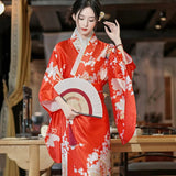 Long Traditional Japanese-themed Beautiful Floral Women's Kimono-Enchanted peach