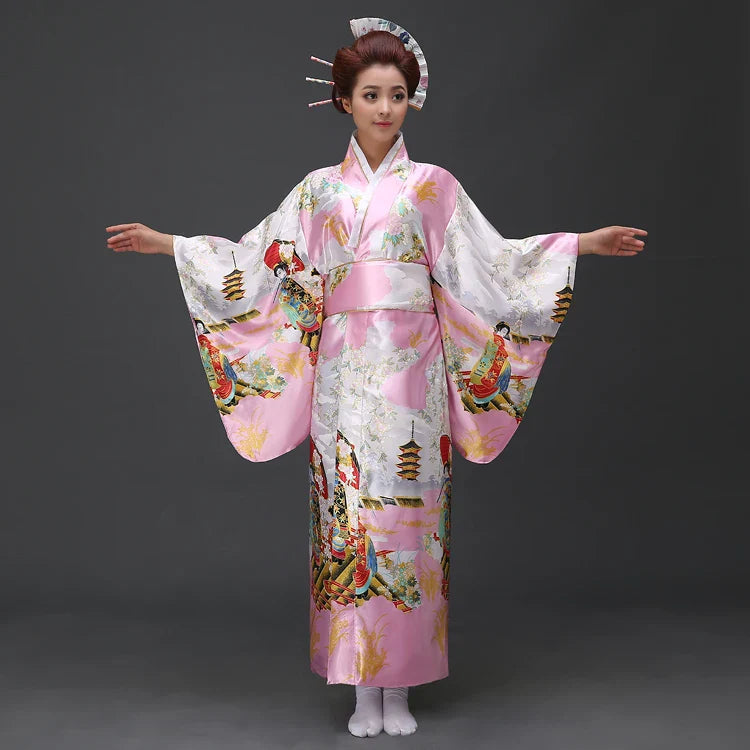 Long Traditional Japanese-themed Cloudy Women's Kimono-Enchanted peach