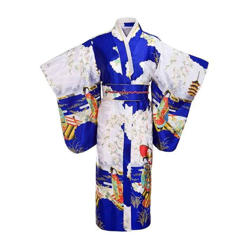 Long Traditional Japanese-themed Cloudy Women's Kimono-Enchanted peach