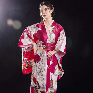 Long Traditional Japanese-themed Floral Women's Kimono-Enchanted peach