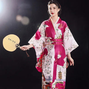 Long Traditional Japanese-themed Floral Women's Kimono-Enchanted peach