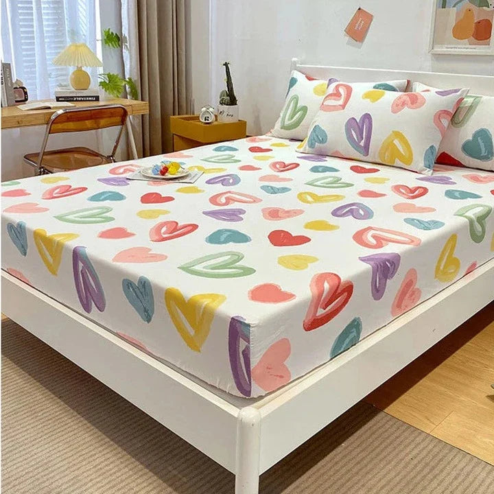 Love Heart Bedsheet & Pillowcases-Enchanted peach