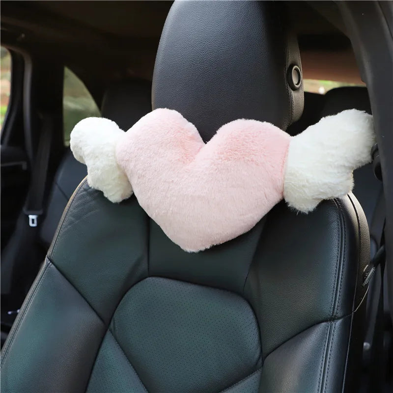 Love Heart Wings Car Head Rest Plush Pillow-Enchanted peach